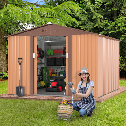 A2ZHOME 9.1' x 10.5' Outdoor Metal Storage Shed: Spacious, Secure, and Ventilated Shed for Your Backyard