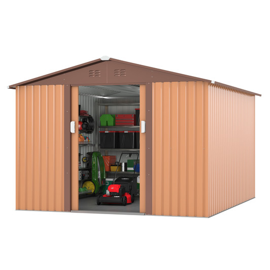 A2ZHOME 9.1' x 10.5' Outdoor Metal Storage Shed: Spacious, Secure, and Ventilated Shed for Your Backyard