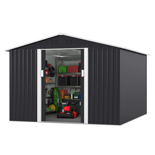 A2ZHOME 9.1' x 10.5' Outdoor Metal Storage Shed: Spacious, Secure, and Ventilated Shed for Your Outdoor Needs