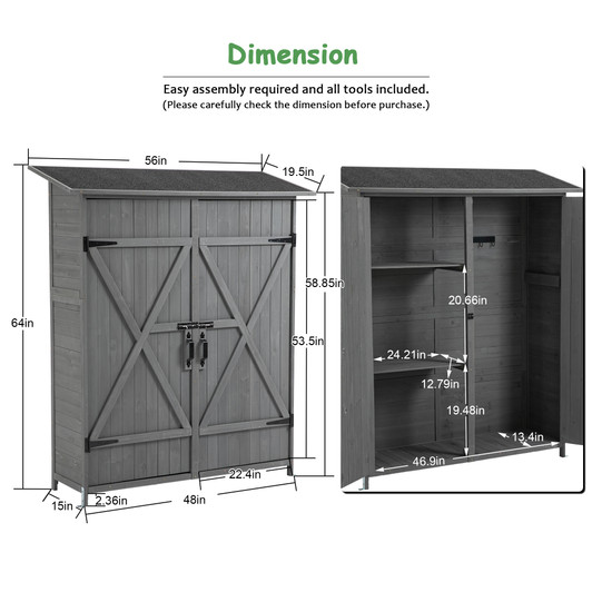 A2ZHOME Outdoor Storage Shed with Lockable Door: Elegant Wooden Tool Shed with Detachable Shelves and Pitch Roof