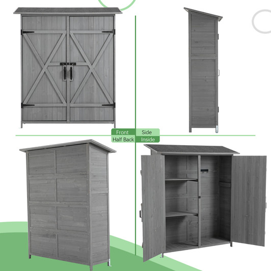 A2ZHOME Outdoor Storage Shed with Lockable Door: Elegant Wooden Tool Shed with Detachable Shelves and Pitch Roof