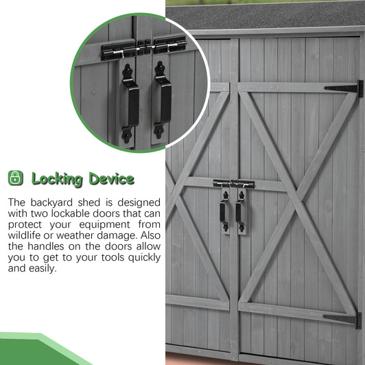 A2ZHOME Outdoor Storage Shed with Lockable Door: Elegant Wooden Tool Shed with Detachable Shelves and Pitch Roof