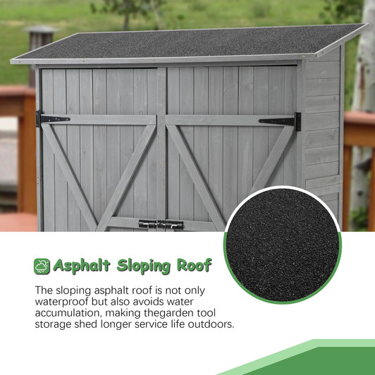 A2ZHOME Outdoor Storage Shed with Lockable Door: Elegant Wooden Tool Shed with Detachable Shelves and Pitch Roof