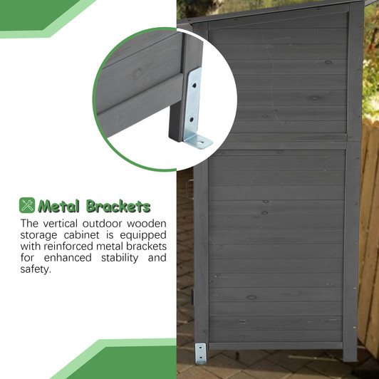 A2ZHOME Outdoor Storage Shed with Lockable Door: Elegant Wooden Tool Shed with Detachable Shelves and Pitch Roof