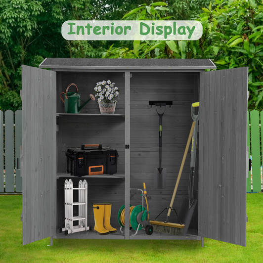 A2ZHOME Outdoor Storage Shed with Lockable Door: Elegant Wooden Tool Shed with Detachable Shelves and Pitch Roof