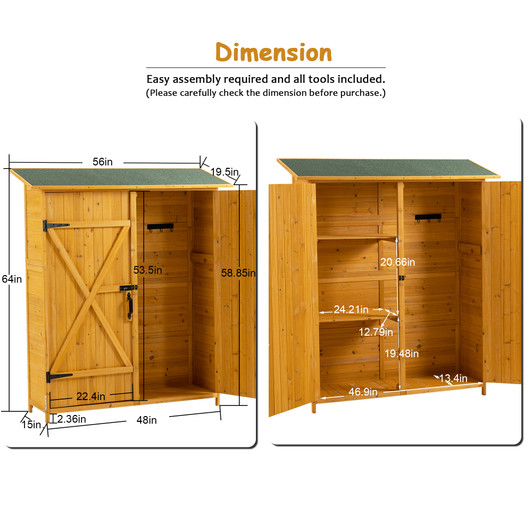 A2ZHOME Outdoor Storage Shed with Lockable Door: Elegant Wooden Tool Shed with Detachable Shelves and Pitch Roof