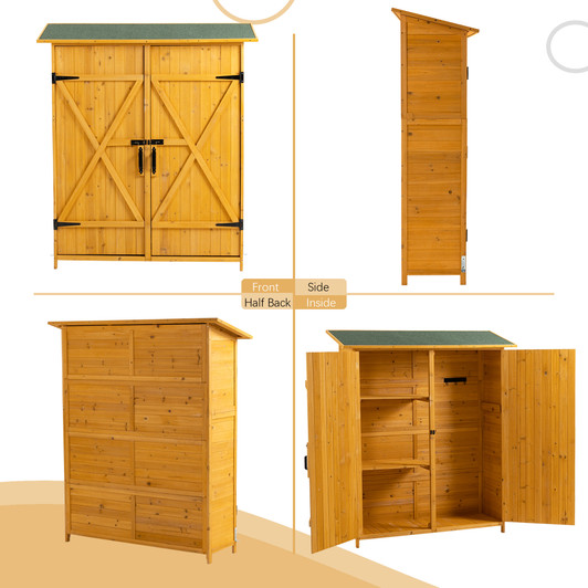 A2ZHOME Outdoor Storage Shed with Lockable Door: Elegant Wooden Tool Shed with Detachable Shelves and Pitch Roof