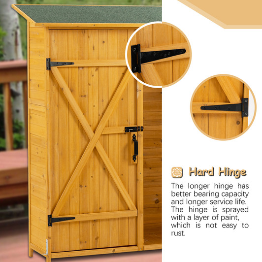A2ZHOME Outdoor Storage Shed with Lockable Door: Elegant Wooden Tool Shed with Detachable Shelves and Pitch Roof