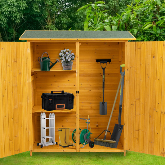 A2ZHOME Outdoor Storage Shed with Lockable Door: Elegant Wooden Tool Shed with Detachable Shelves and Pitch Roof