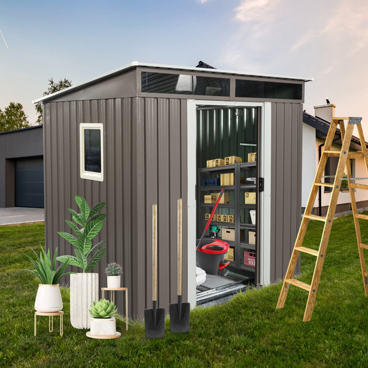 A2ZHOME 6ft x 5ft Outdoor Metal Storage Shed with Window: Durable and Secure Storage with a Modern Touch