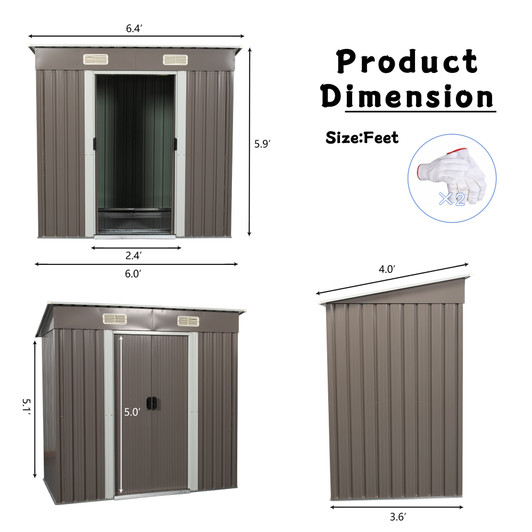 A2ZHOME 6ft x 4ft Outdoor Metal Storage Shed: Compact and Durable Storage Solution for Your Backyard