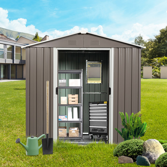 A2ZHOME 8ft x 4ft Outdoor Metal Storage Shed with Window: Spacious and Secure Storage for Your Outdoor Needs