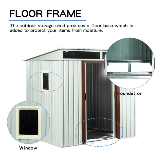 A2ZHOME 6ft x 5ft Outdoor Metal Storage Shed with Window (White): Compact and Durable Storage Solution for Your Outdoor Space