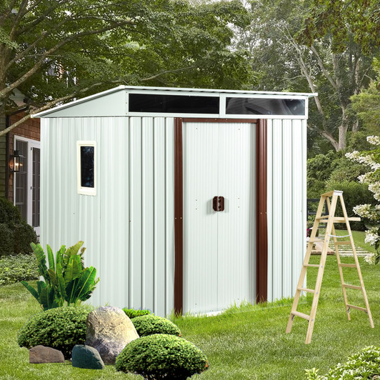 A2ZHOME 6ft x 5ft Outdoor Metal Storage Shed with Window (White): Compact and Durable Storage Solution for Your Outdoor Space