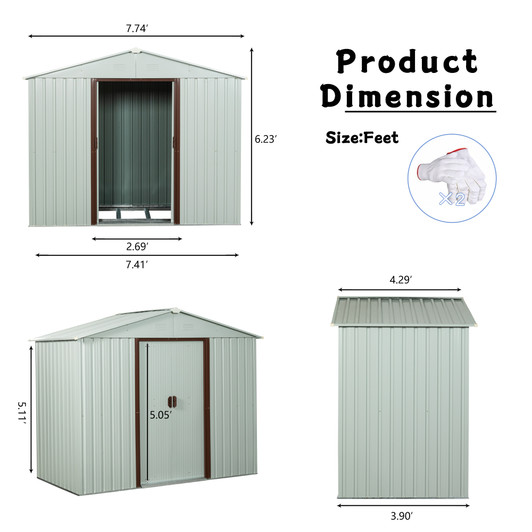 A2ZHOME 8ft x 4ft Outdoor Metal Storage Shed White YX48: Elegant and Durable Storage Solution for Your Outdoor Needs