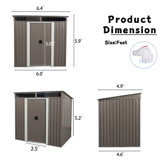 A2ZHOME 6ft x 5ft Outdoor Metal Storage Shed with Transparent Plate: Modern and Durable Storage for Your Outdoor Essentials