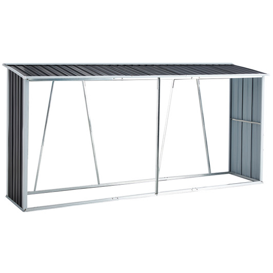 A2ZHOME Firewood Rack, Log Holder with Roof, Gray Galvanized Steel 129.9": Durable Outdoor Firewood Storage Solution