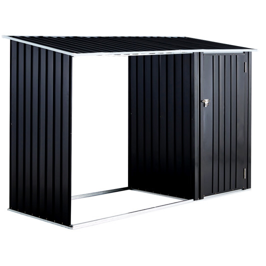 A2ZHOME Firewood Storage Shed, Outdoor Firewood Rack with Log Holder, Anthracite Galvanized Steel: Secure and Stylish Firewood Shelter
