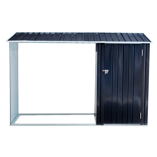 A2ZHOME Firewood Storage Shed, Outdoor Firewood Rack with Log Holder, Anthracite Galvanized Steel: Secure and Stylish Firewood Shelter