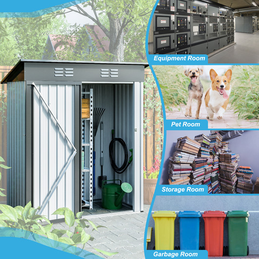 A2ZHOME 5 x 3 Ft Outdoor Storage Shed, Galvanized Metal Garden Shed with Lockable Doors: Secure and Compact Storage Solution for Your Outdoor Space