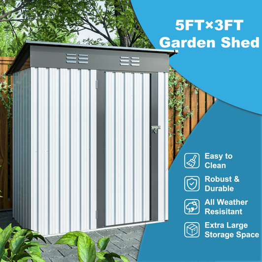 A2ZHOME 5 x 3 Ft Outdoor Storage Shed, Galvanized Metal Garden Shed with Lockable Doors: Secure and Compact Storage Solution for Your Outdoor Space