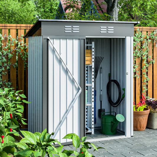 A2ZHOME 5 x 3 Ft Outdoor Storage Shed, Galvanized Metal Garden Shed with Lockable Doors: Secure and Compact Storage Solution for Your Outdoor Space