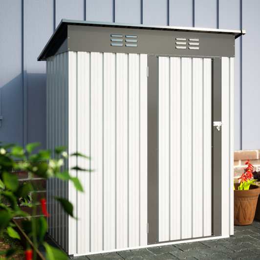 A2ZHOME 5 x 3 Ft Outdoor Storage Shed, Galvanized Metal Garden Shed with Lockable Doors: Secure and Compact Storage Solution for Your Outdoor Space