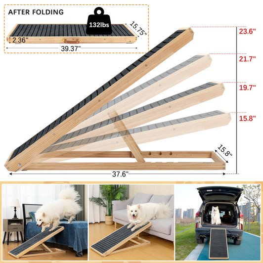 A2ZHOME 39" Long Wooden Pet Ramp: Folding Dog Cat Ramp with Height Adjustment and Non-Slip