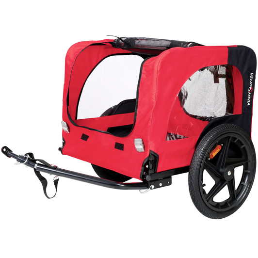 A2ZHOME Bicycle Trailer for Pets - Outdoor Foldable Dog Trailer with Reflectors and Safety Flag, Red