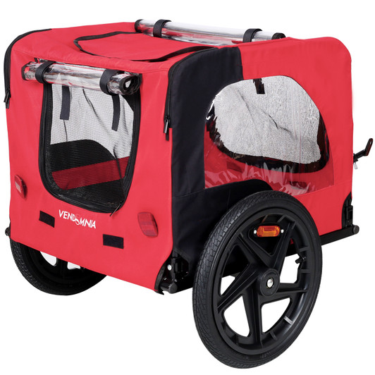A2ZHOME Bicycle Trailer for Pets - Outdoor Foldable Dog Trailer with Reflectors and Safety Flag, Red