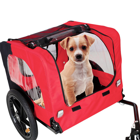 A2ZHOME Bicycle Trailer for Pets - Outdoor Foldable Dog Trailer with Reflectors and Safety Flag, Red