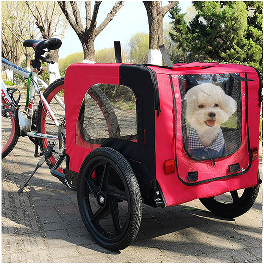 A2ZHOME Bicycle Trailer for Pets - Outdoor Foldable Dog Trailer with Reflectors and Safety Flag, Red