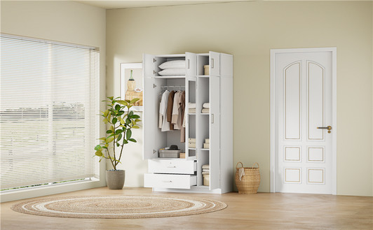 A2ZHOME 3-Door Mirror Wardrobe with 2 Drawers and Top Cabinet - Sleek Storage Solution for Your Bedroom