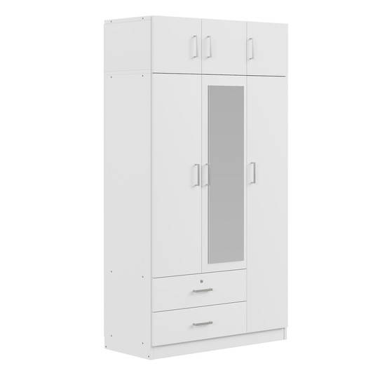 A2ZHOME 3-Door Mirror Wardrobe with 2 Drawers and Top Cabinet - Sleek Storage Solution for Your Bedroom