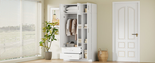 A2ZHOME 3-Door Mirror Wardrobe with 2 Drawers and Top Cabinet - Sleek Storage Solution for Your Bedroom