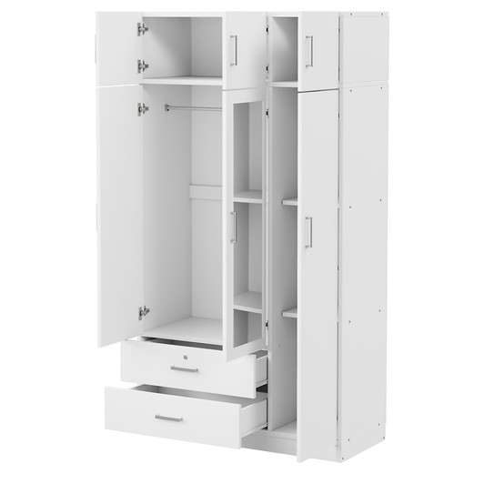 A2ZHOME 3-Door Mirror Wardrobe with 2 Drawers and Top Cabinet - Sleek Storage Solution for Your Bedroom
