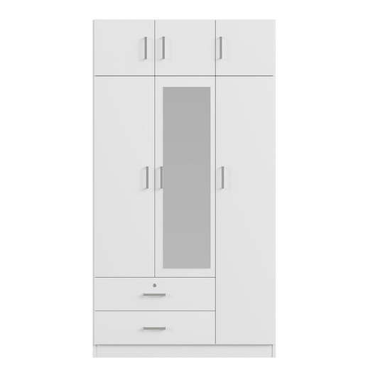 A2ZHOME 3-Door Mirror Wardrobe with 2 Drawers and Top Cabinet - Sleek Storage Solution for Your Bedroom
