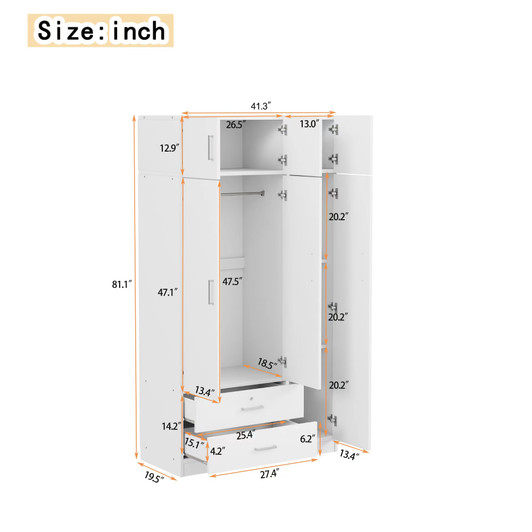 A2ZHOME 3-Door Mirror Wardrobe with 2 Drawers and Top Cabinet - Sleek Storage Solution for Your Bedroom