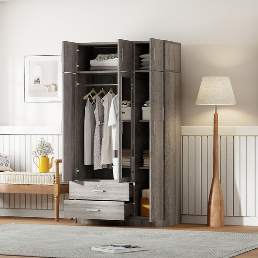 A2ZHOME 3-Door Mirror Wardrobe with 2 Drawers and Top Cabinet - Sleek Storage Solution for Your Bedroom