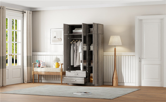 A2ZHOME 3-Door Mirror Wardrobe with 2 Drawers and Top Cabinet - Sleek Storage Solution for Your Bedroom