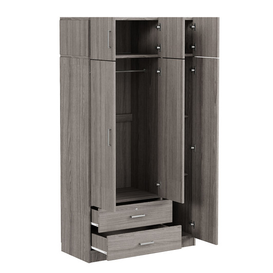 A2ZHOME 3-Door Mirror Wardrobe with 2 Drawers and Top Cabinet - Sleek Storage Solution for Your Bedroom