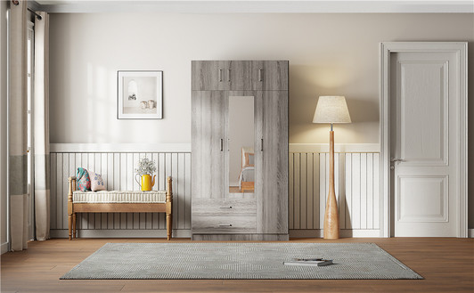 A2ZHOME 3-Door Mirror Wardrobe with 2 Drawers and Top Cabinet - Sleek Storage Solution for Your Bedroom
