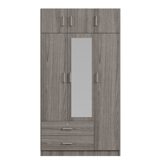 A2ZHOME 3-Door Mirror Wardrobe with 2 Drawers and Top Cabinet - Sleek Storage Solution for Your Bedroom
