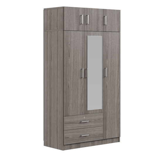 A2ZHOME 3-Door Mirror Wardrobe with 2 Drawers and Top Cabinet - Sleek Storage Solution for Your Bedroom