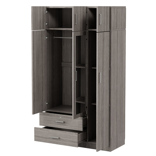 A2ZHOME 3-Door Mirror Wardrobe with 2 Drawers and Top Cabinet - Sleek Storage Solution for Your Bedroom