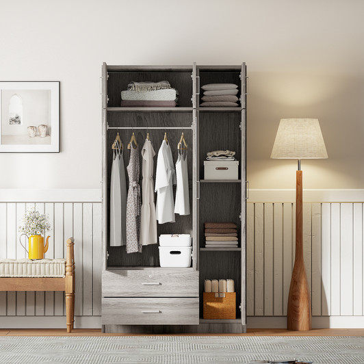 A2ZHOME 3-Door Mirror Wardrobe with 2 Drawers and Top Cabinet - Sleek Storage Solution for Your Bedroom