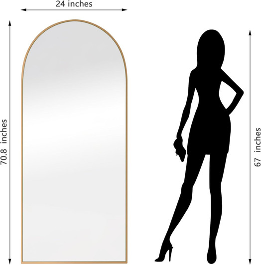 A2ZHOME Dolonm 71x24 Inch Arch Full Length Mirror – Modern Design Standing Floor Mirror with Gold Wooden Frame