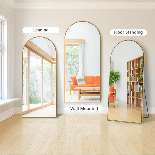 A2ZHOME Dolonm 71x24 Inch Arch Full Length Mirror – Modern Design Standing Floor Mirror with Gold Wooden Frame