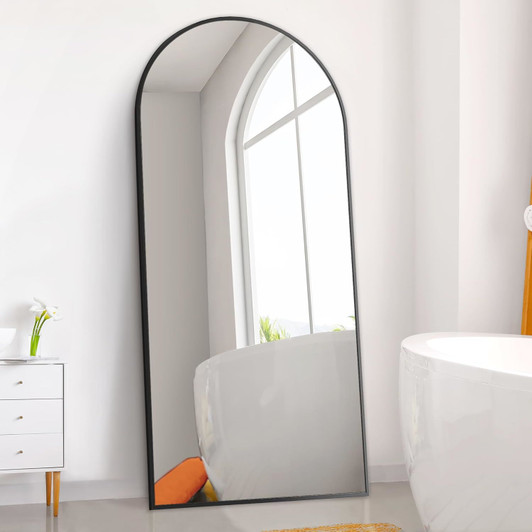 A2ZHOME Dolonm 71x28 Inch Arch Full Length Mirror – Modern Design Standing Floor Mirror with Black Aluminum Alloy Frame