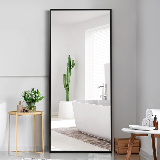 A2ZHOME 65x22 Inch Full Length Mirror, Modern Standing Floor Mirror with Black Aluminum Alloy Frame – Ideal for Living Room, Bedroom, Bathroom, Cloakroom, Hallway